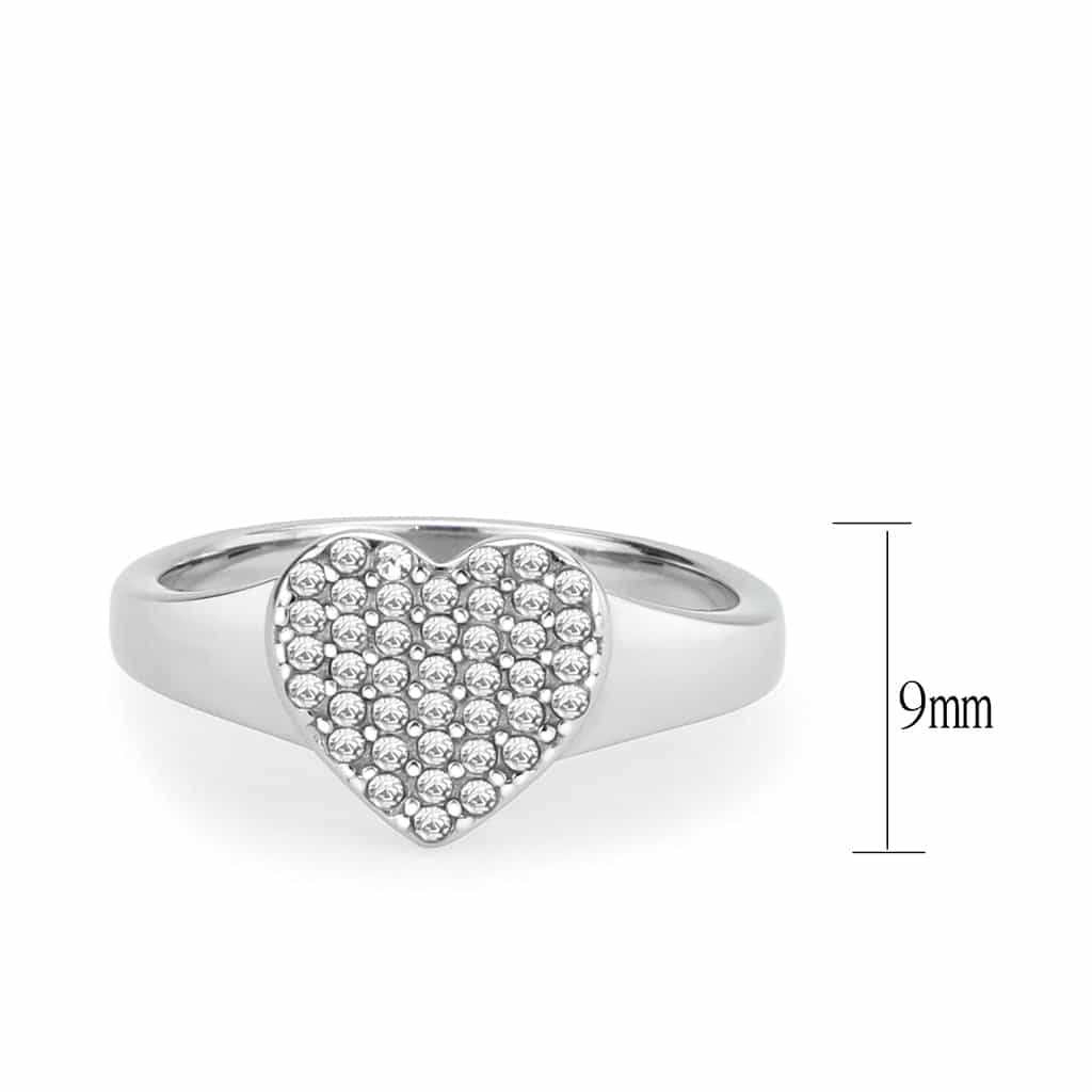 Stainless Steel CZ Pave Heart Flat Top Cocktail Ring view 3