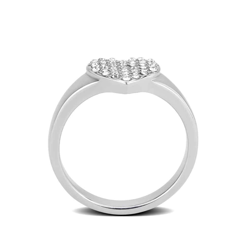 Stainless Steel CZ Pave Heart Flat Top Cocktail Ring view 5