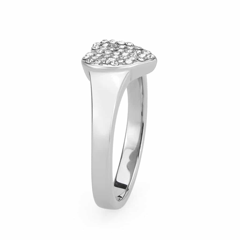 Stainless Steel CZ Pave Heart Flat Top Cocktail Ring view 7