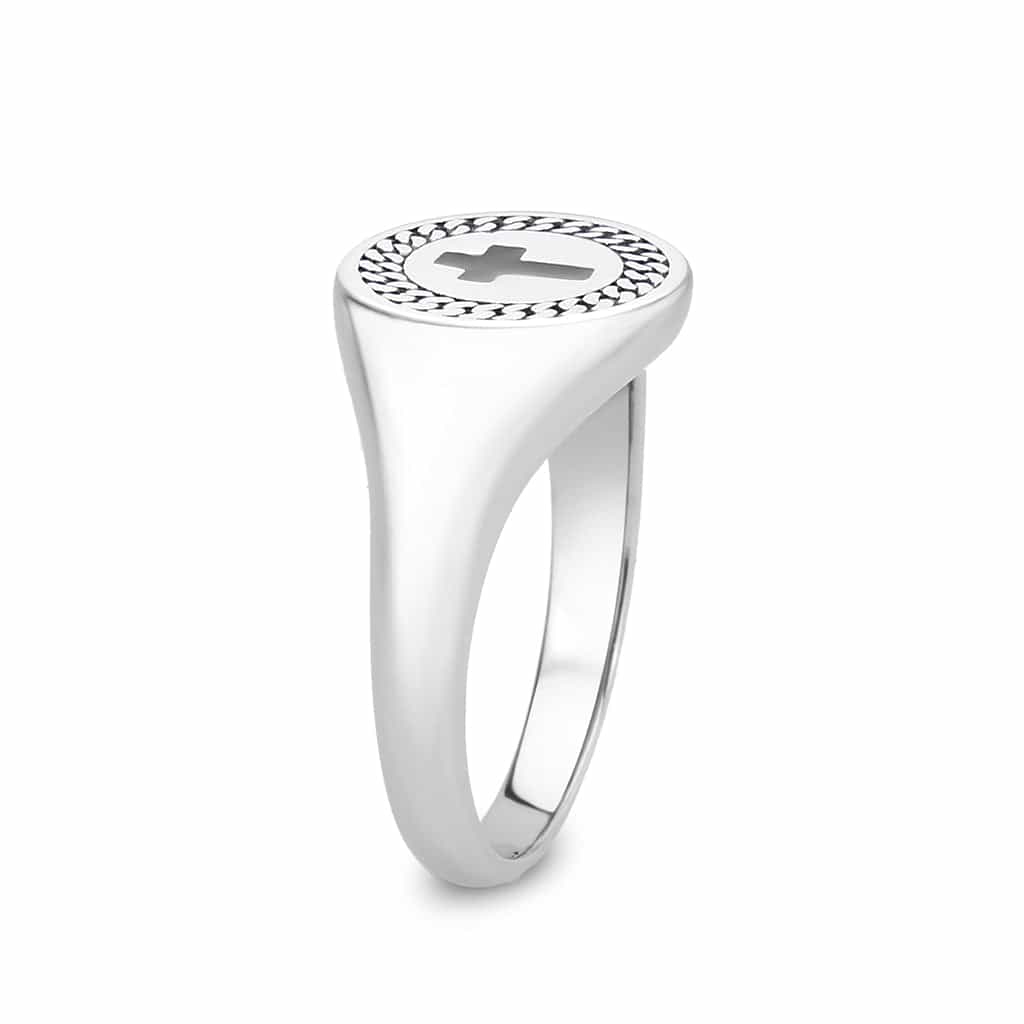Stainless Steel Cross Enamel Chain Border Mens Signet Ring view 7
