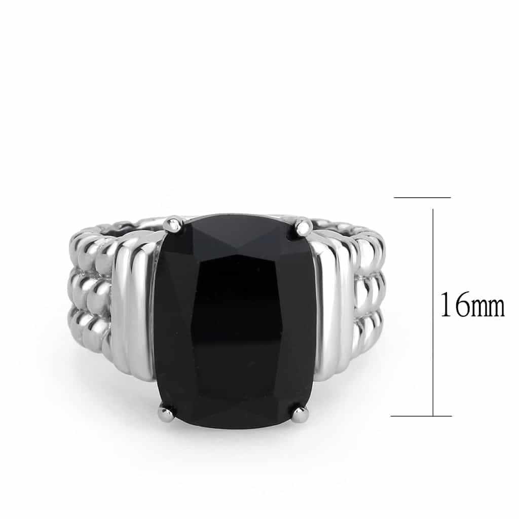 Stainless Steel Silver Black Onyx CZ Emerald Cut Rope Mens Ring view 3