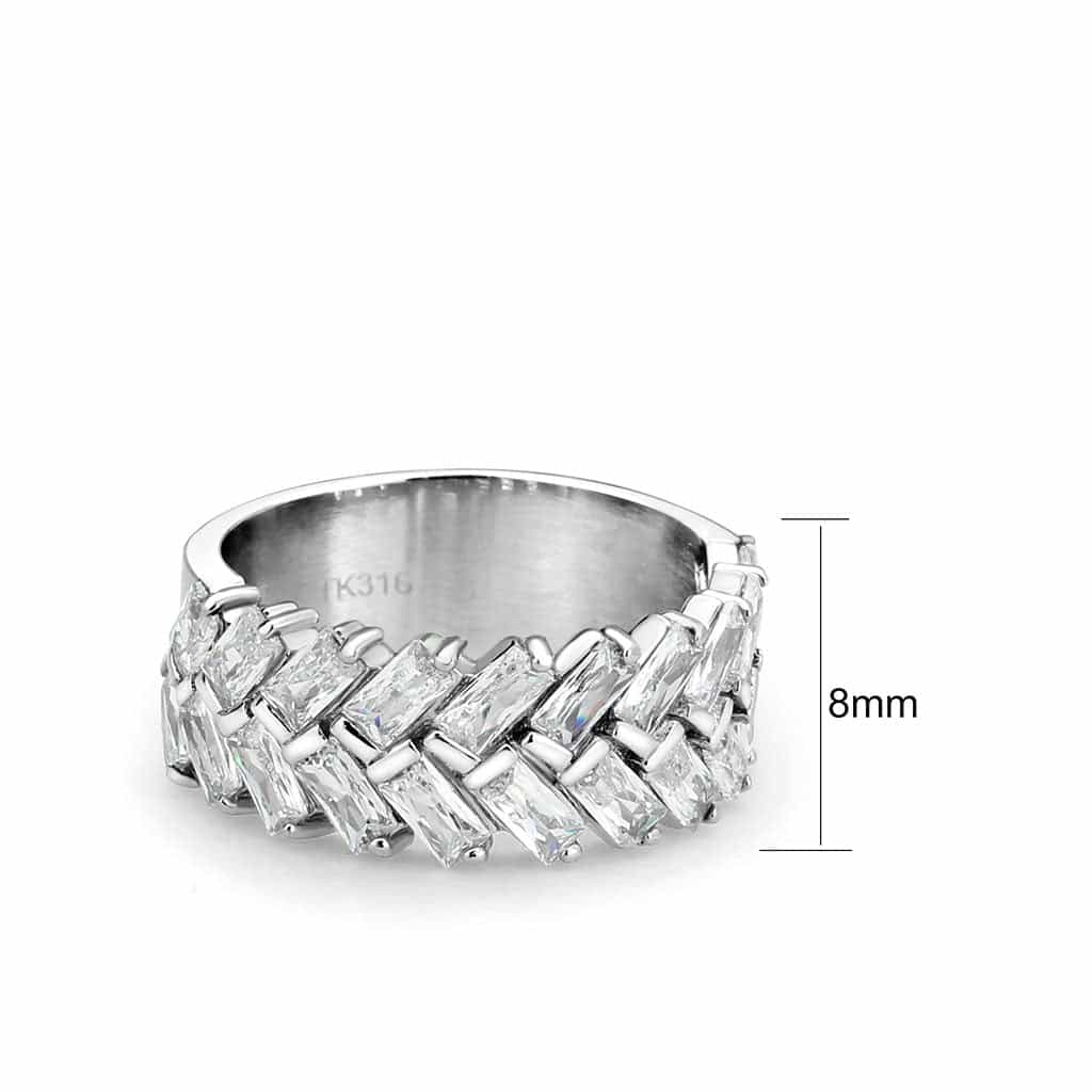Stainless Steel Silver CZ Baguette Marquise Layered Wide Ring view 3