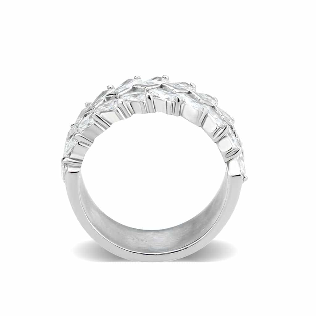Stainless Steel Silver CZ Baguette Marquise Layered Wide Ring view 5