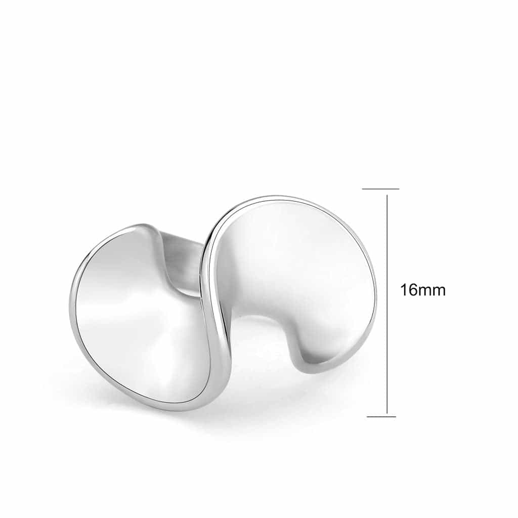 Stainless Steel Polished Swoosh Wave Abstract Wide Band Ring view 3