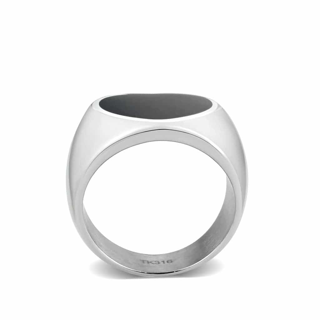 Stainless Steel Silver Black Enamel Heart Flat Top Mens Ring view 5