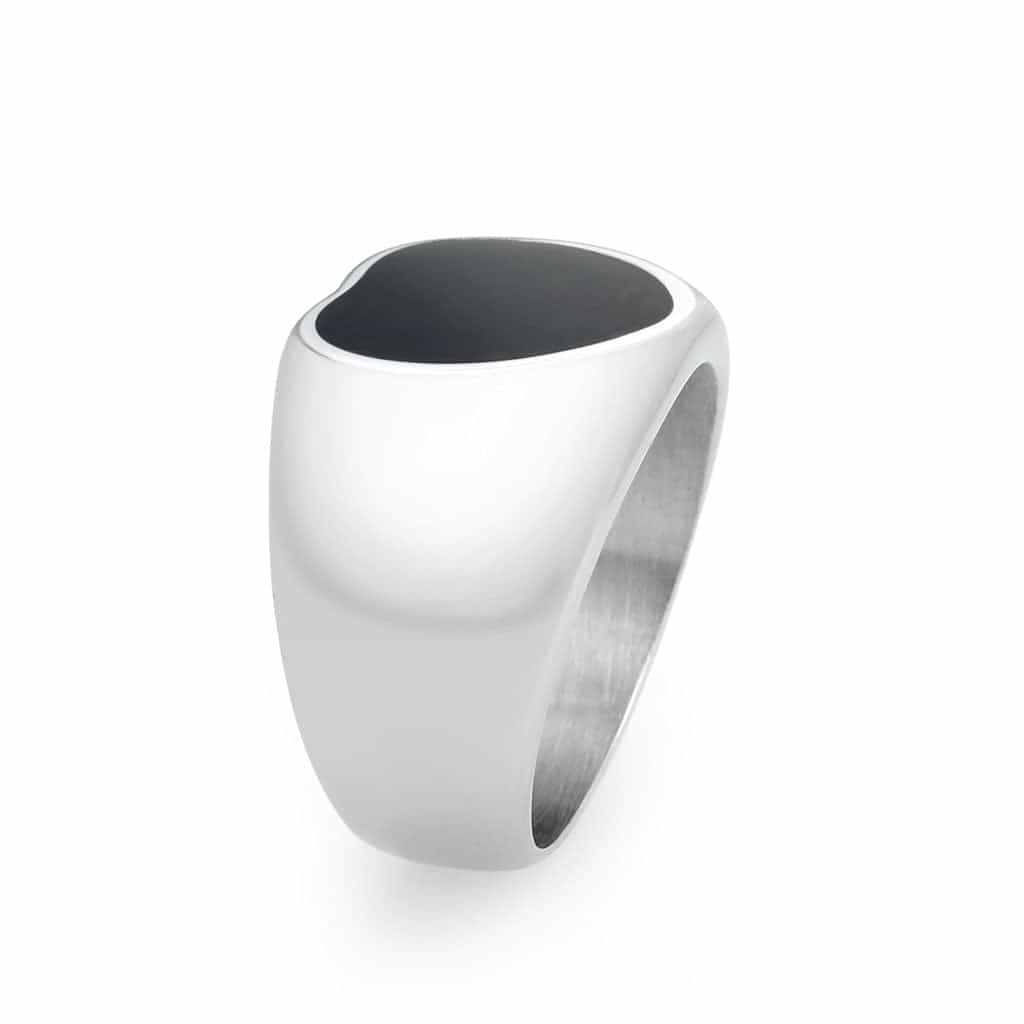 Stainless Steel Silver Black Enamel Heart Flat Top Mens Ring view 7