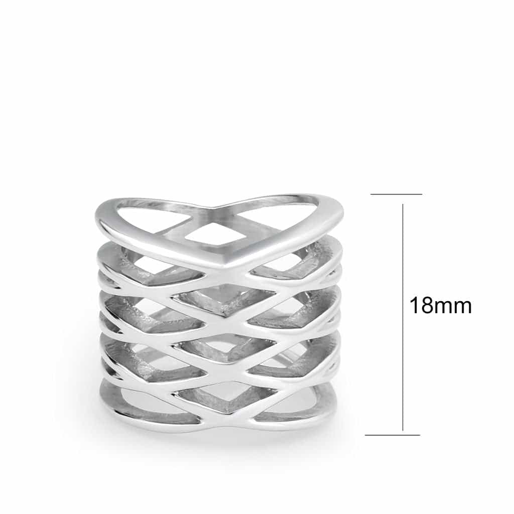 Stainless Steel Polished Open Lattice Cage Wide Band Ring view 3