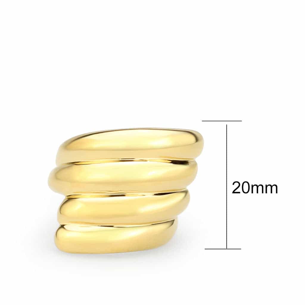 Stainless Steel Gold IP Polished Ribbed Shell Dome Band Ring view 3