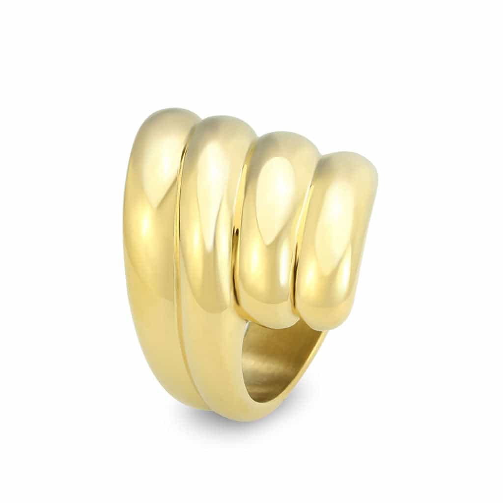 Stainless Steel Gold IP Polished Ribbed Shell Dome Band Ring view 7