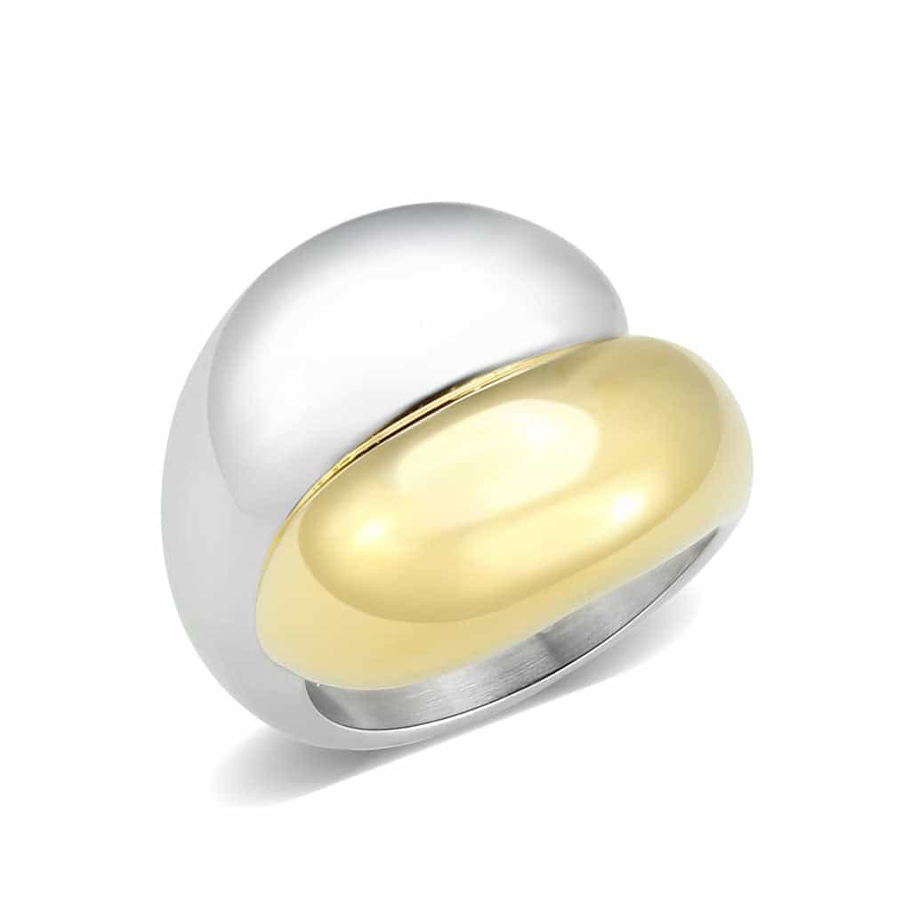 Stainless Steel Two Tone Gold Silver Polished Dome Bypass Ring view 1