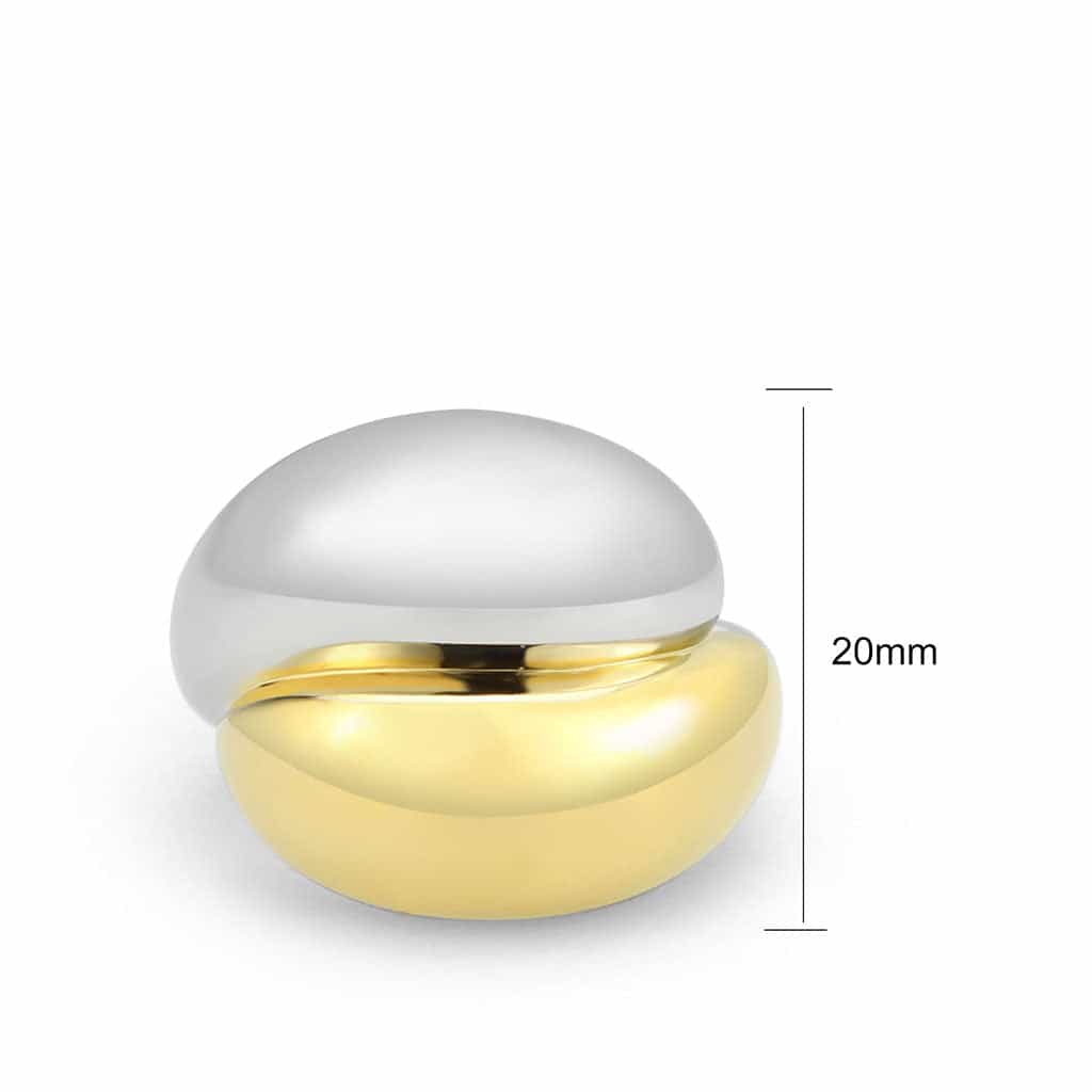 Stainless Steel Two Tone Gold Silver Polished Dome Bypass Ring view 3