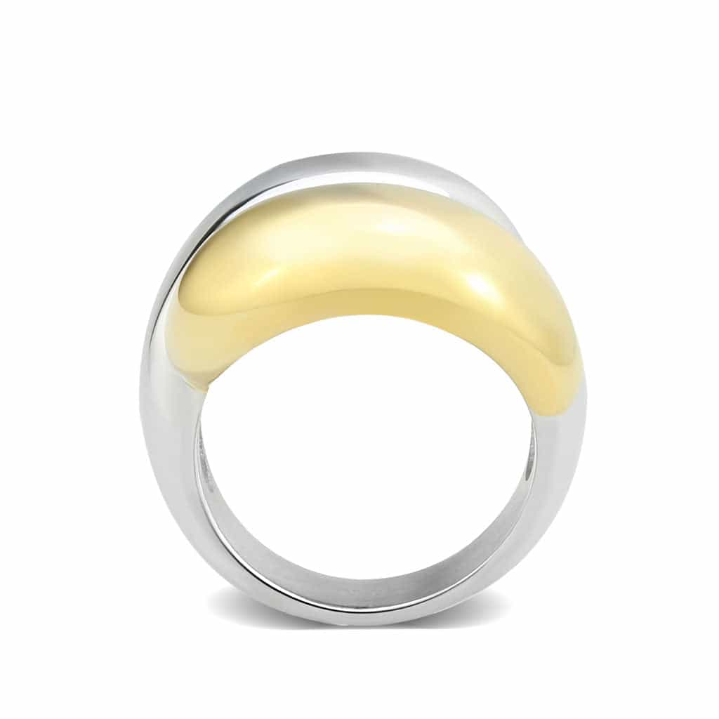 Stainless Steel Two Tone Gold Silver Polished Dome Bypass Ring view 5