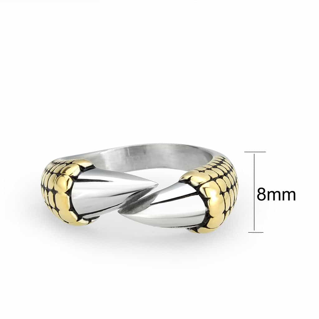 Stainless Steel Two Tone Gold Silver Dragon Scale Claw Wrap Ring view 3