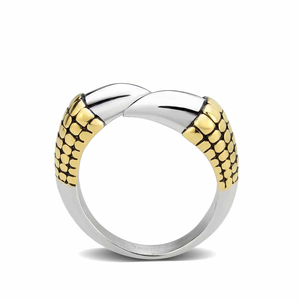 Stainless Steel Two Tone Gold Silver Dragon Scale Claw Wrap Ring view 5