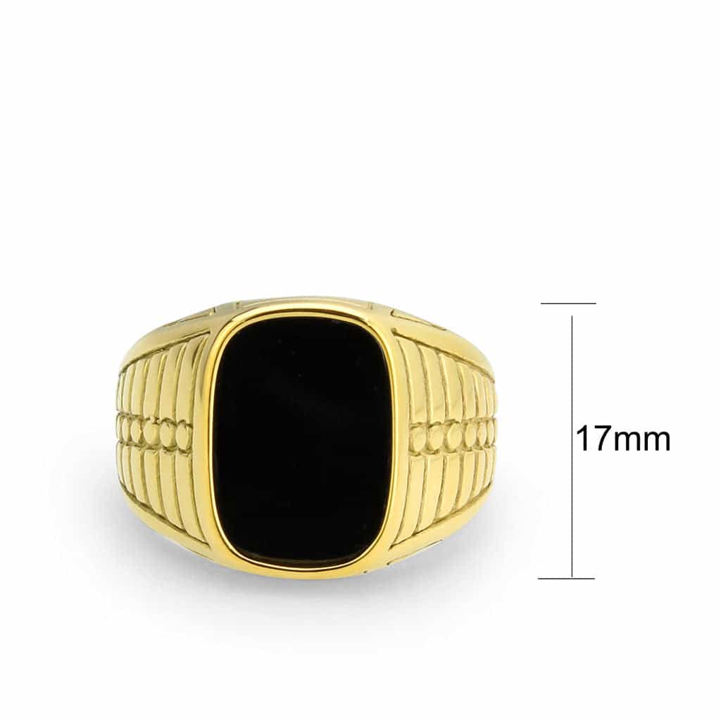 Stainless Steel Gold IP Black Onyx Cushion Ribbed Mens Ring view 3