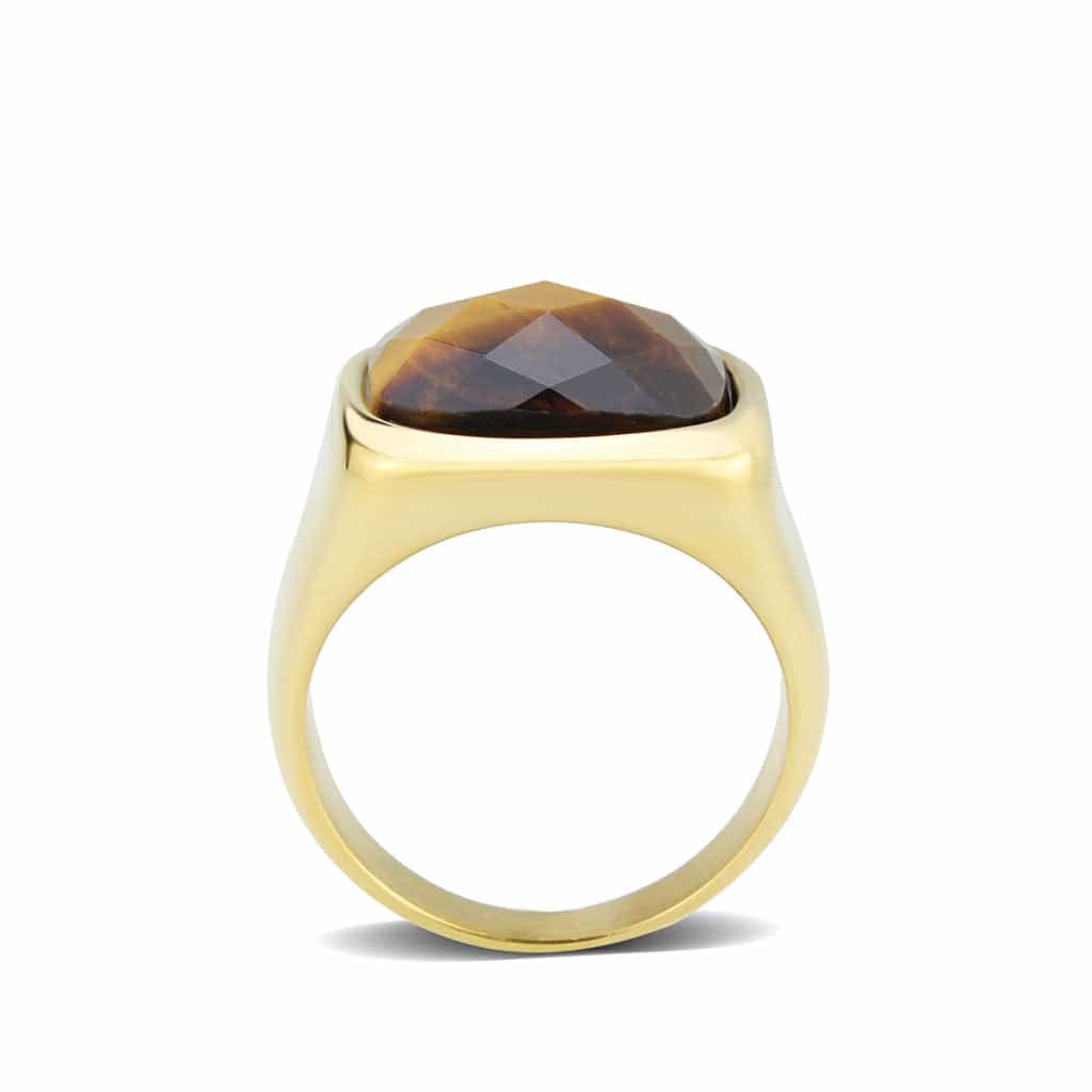 Stainless Steel Gold IP Tiger Eye Cushion Polished Mens Ring view 5