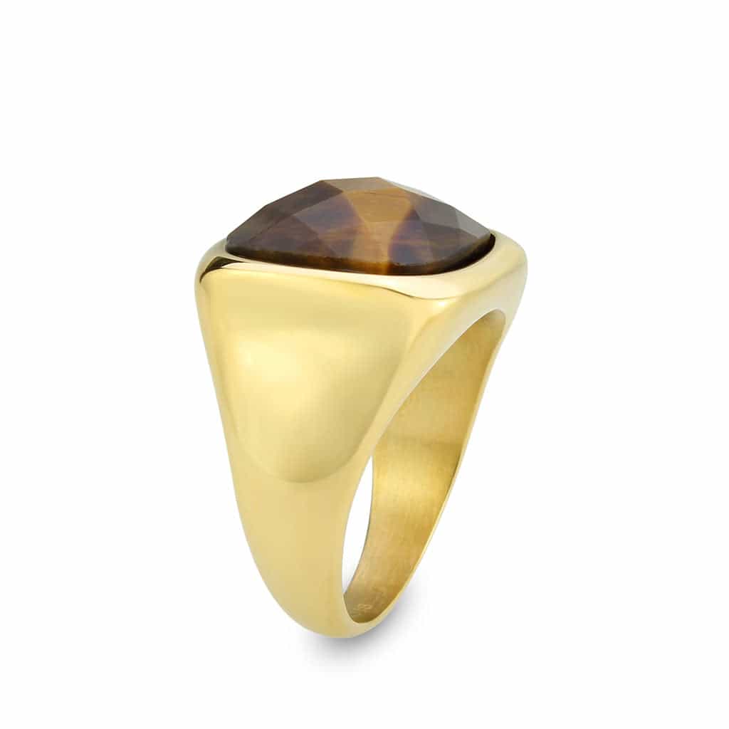 Stainless Steel Gold IP Tiger Eye Cushion Polished Mens Ring view 7