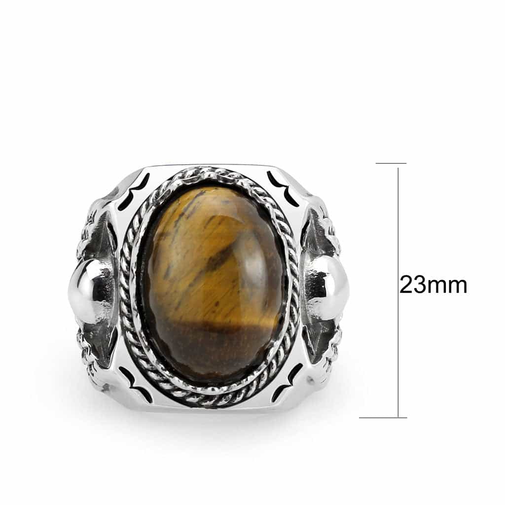 Stainless Steel Silver Tiger Eye Oval Claw Scroll Carved Ring view 3