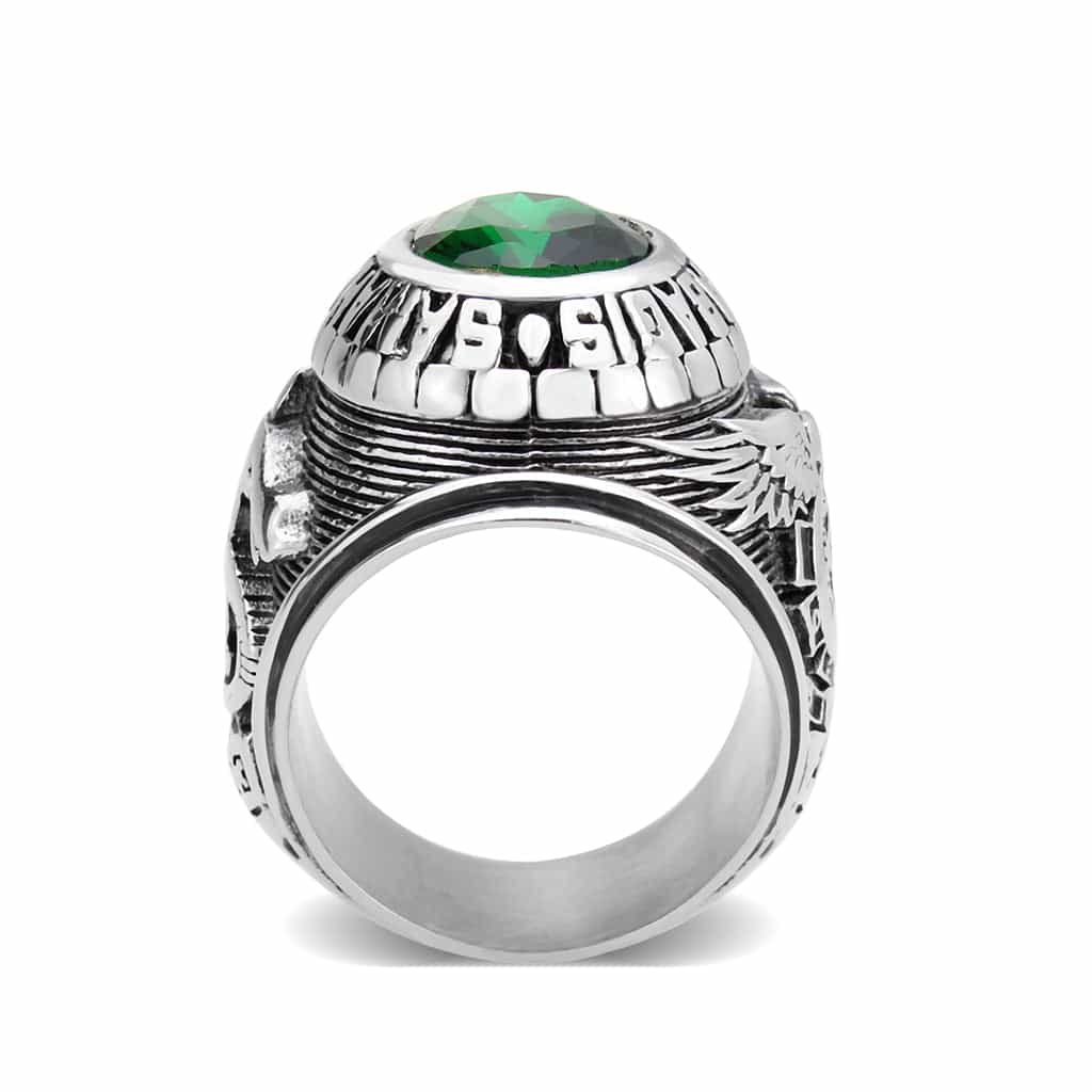 Stainless Steel Emerald Green CZ Dragon Carved Military Ring view 5
