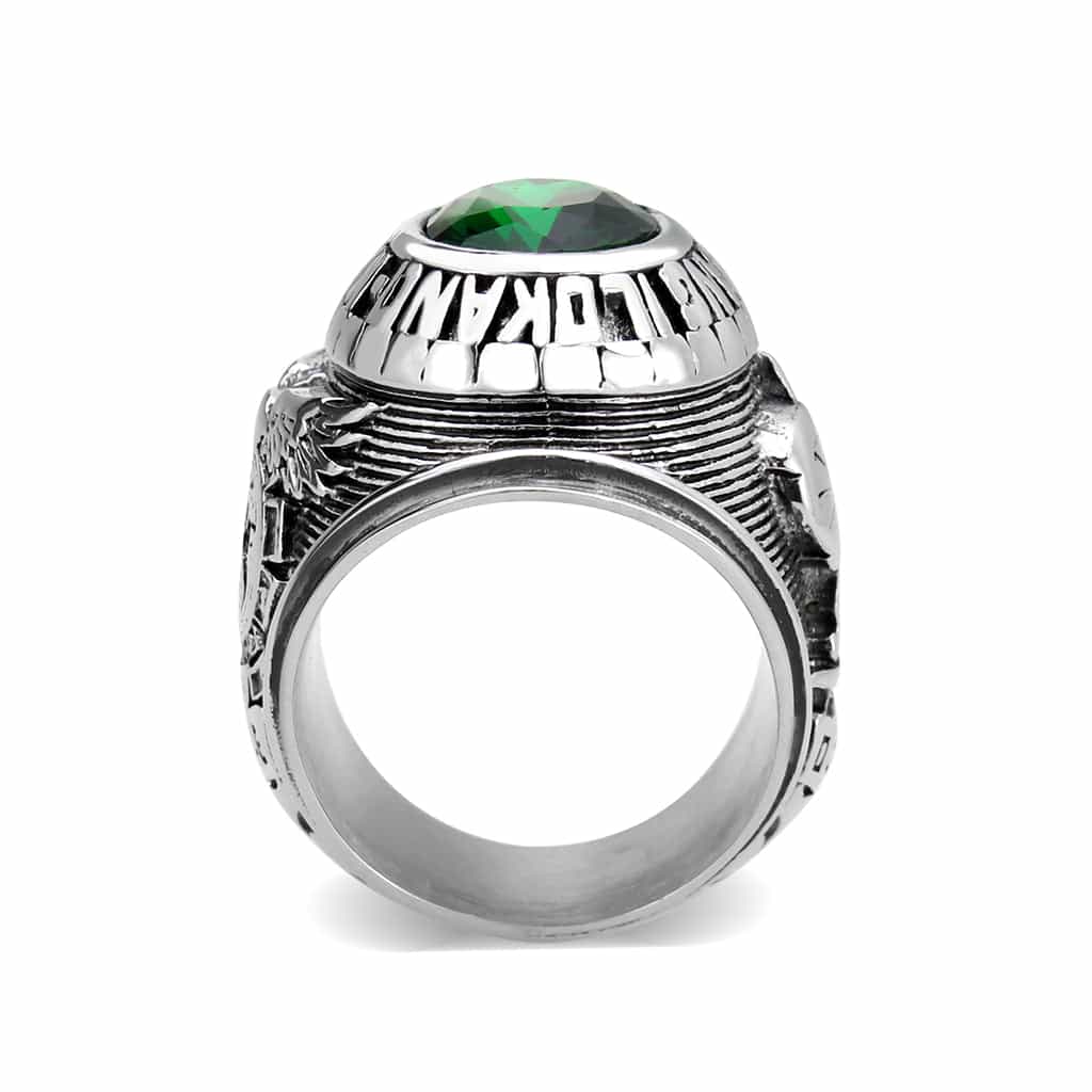 Stainless Steel Emerald Green CZ Dragon Carved Military Ring view 7
