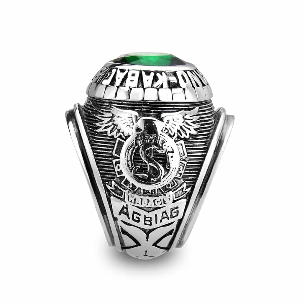 Stainless Steel Emerald Green CZ Dragon Carved Military Ring view 9