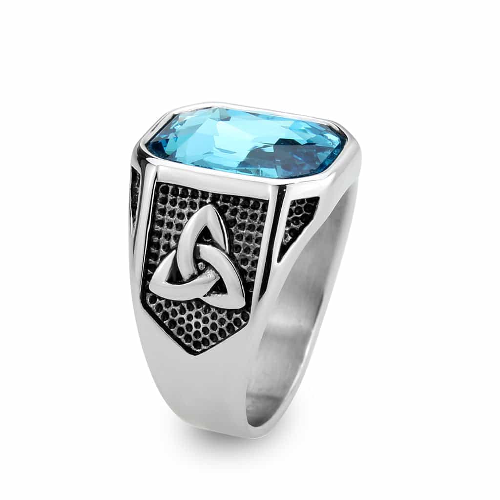 Stainless Steel Silver Aquamarine CZ Emerald Cut Celtic Ring view 7