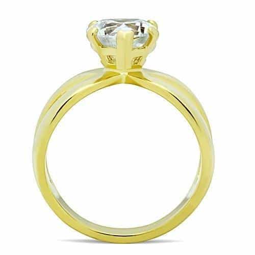 Stainless Steel Gold IP CZ Heart X Crossover Solitaire Ring view 5