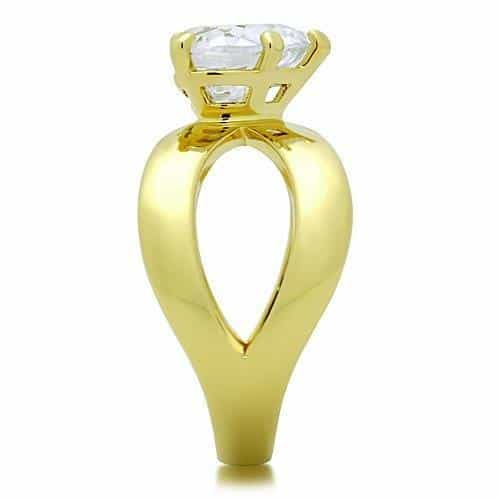 Stainless Steel Gold IP CZ Heart X Crossover Solitaire Ring view 7