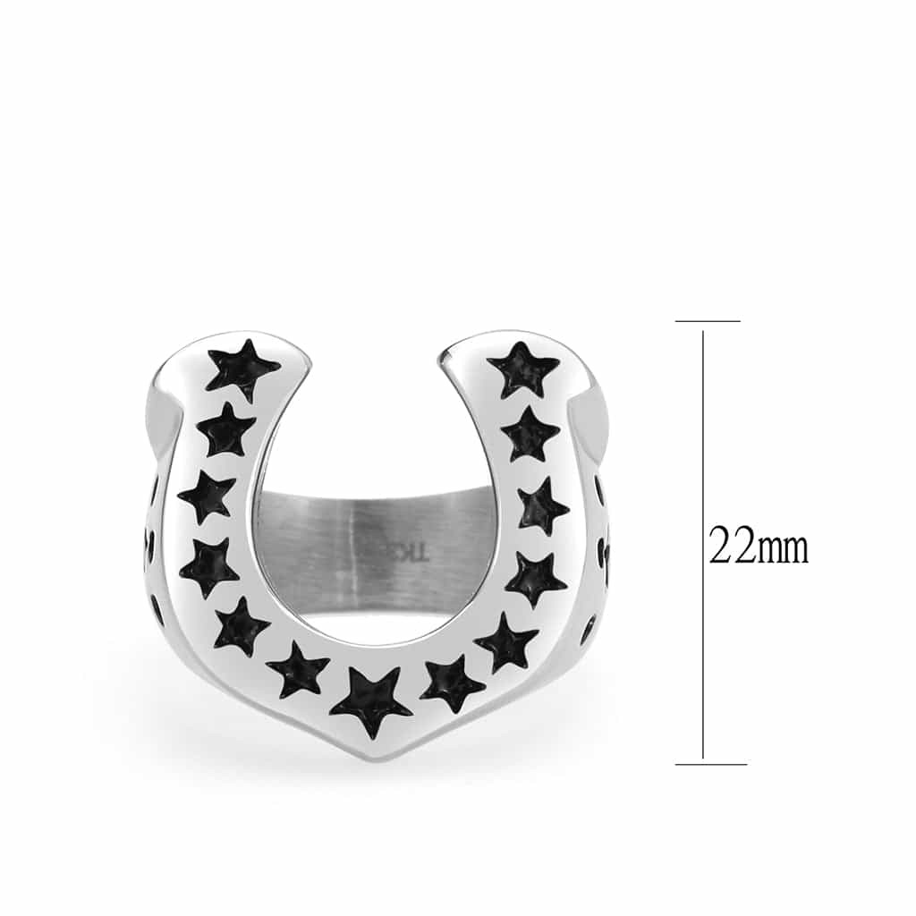 Stainless Steel Silver Polished Horseshoe Stars Open Novelty Ring view 3