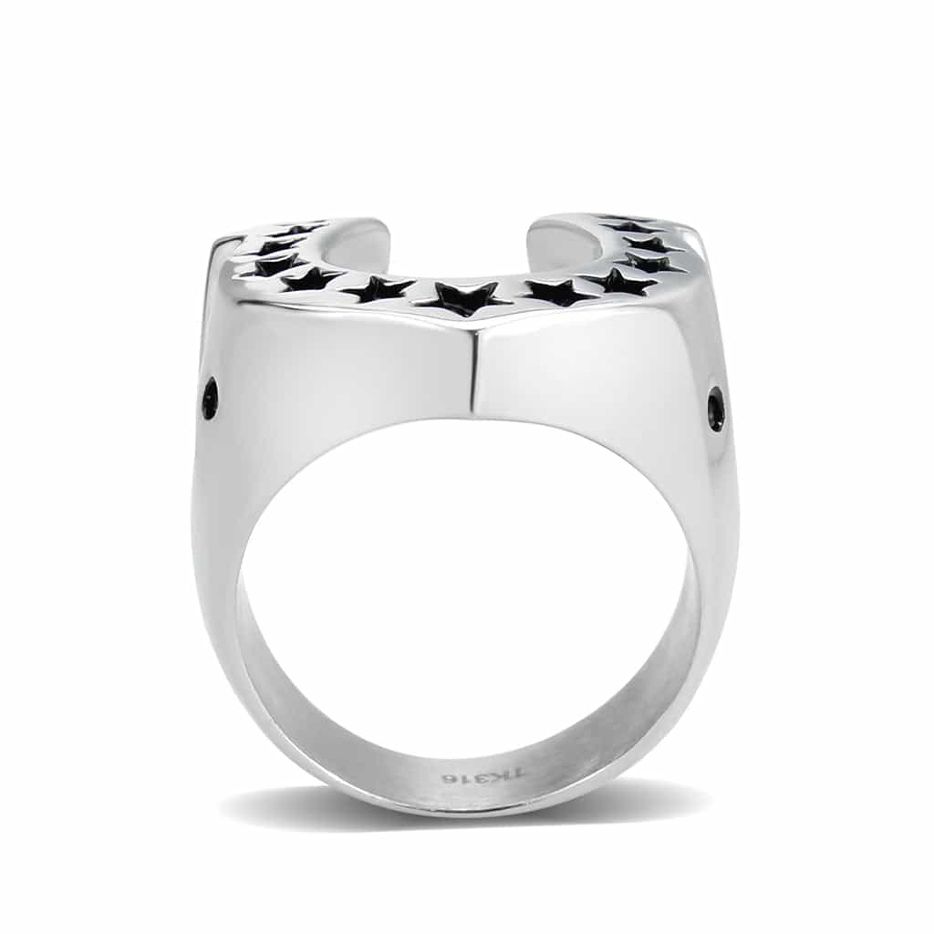 Stainless Steel Silver Polished Horseshoe Stars Open Novelty Ring view 5