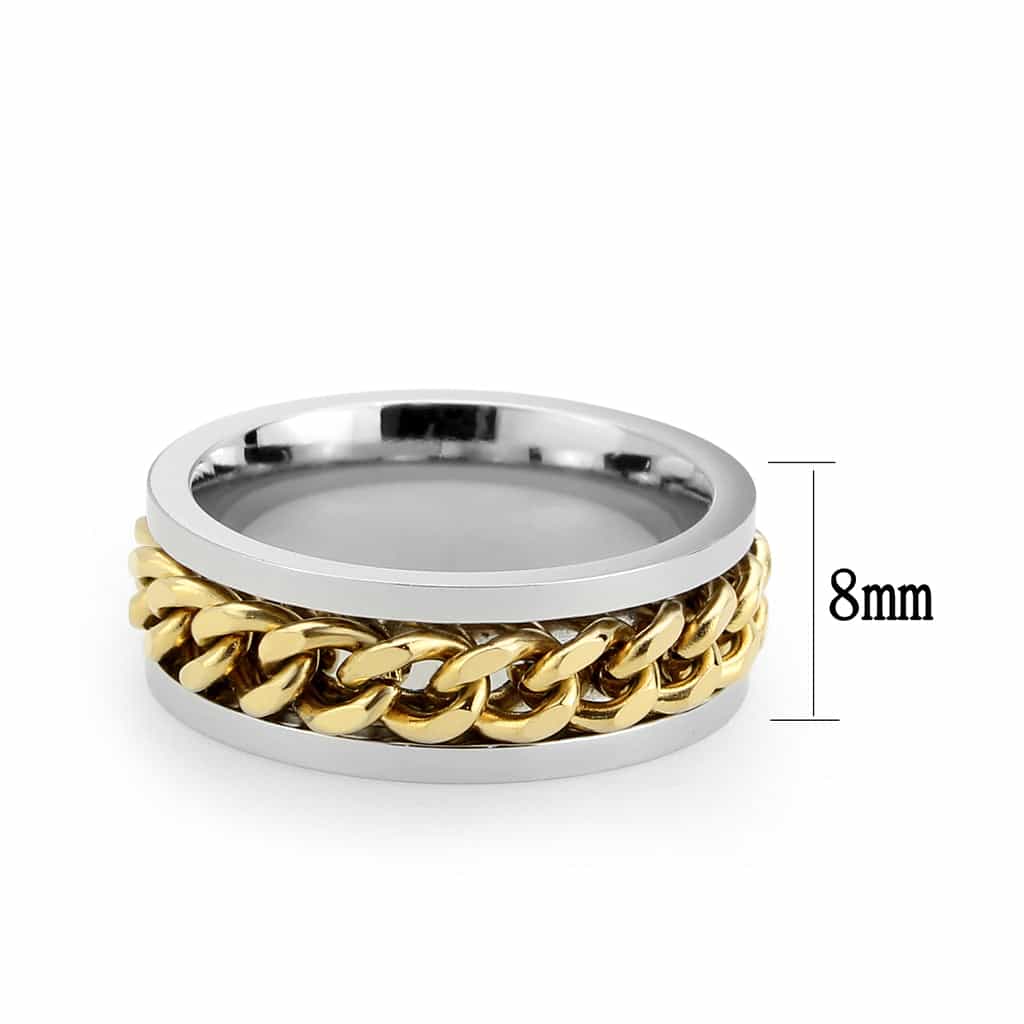 Stainless Steel Two Tone Gold Silver Cuban Chain Spinner Ring view 3