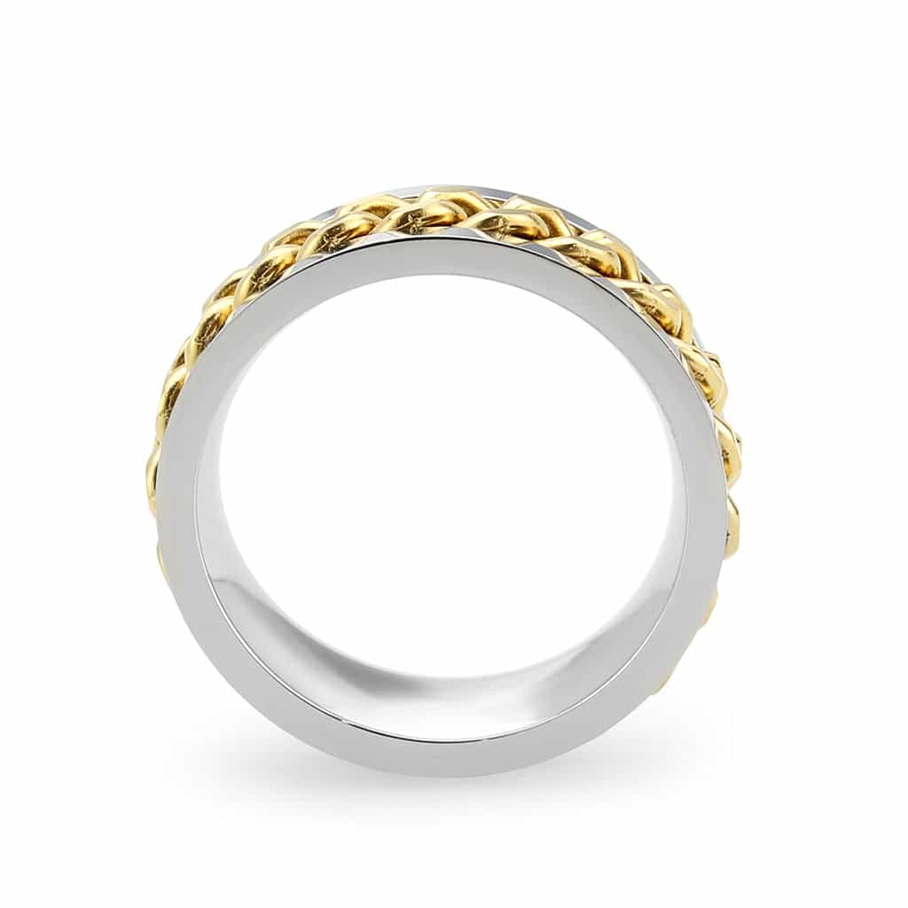 Stainless Steel Two Tone Gold Silver Cuban Chain Spinner Ring view 5