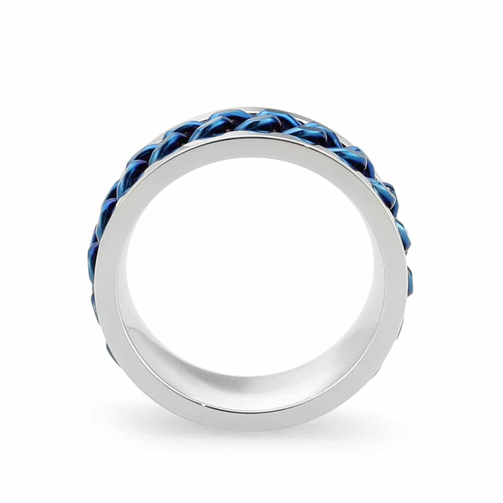 Stainless Steel Silver Blue IP Cuban Chain Spinner Mens Band Ring view 5