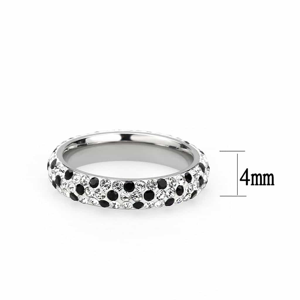Stainless Steel Silver Black Clear Crystal Pave Eternity Ring view 3