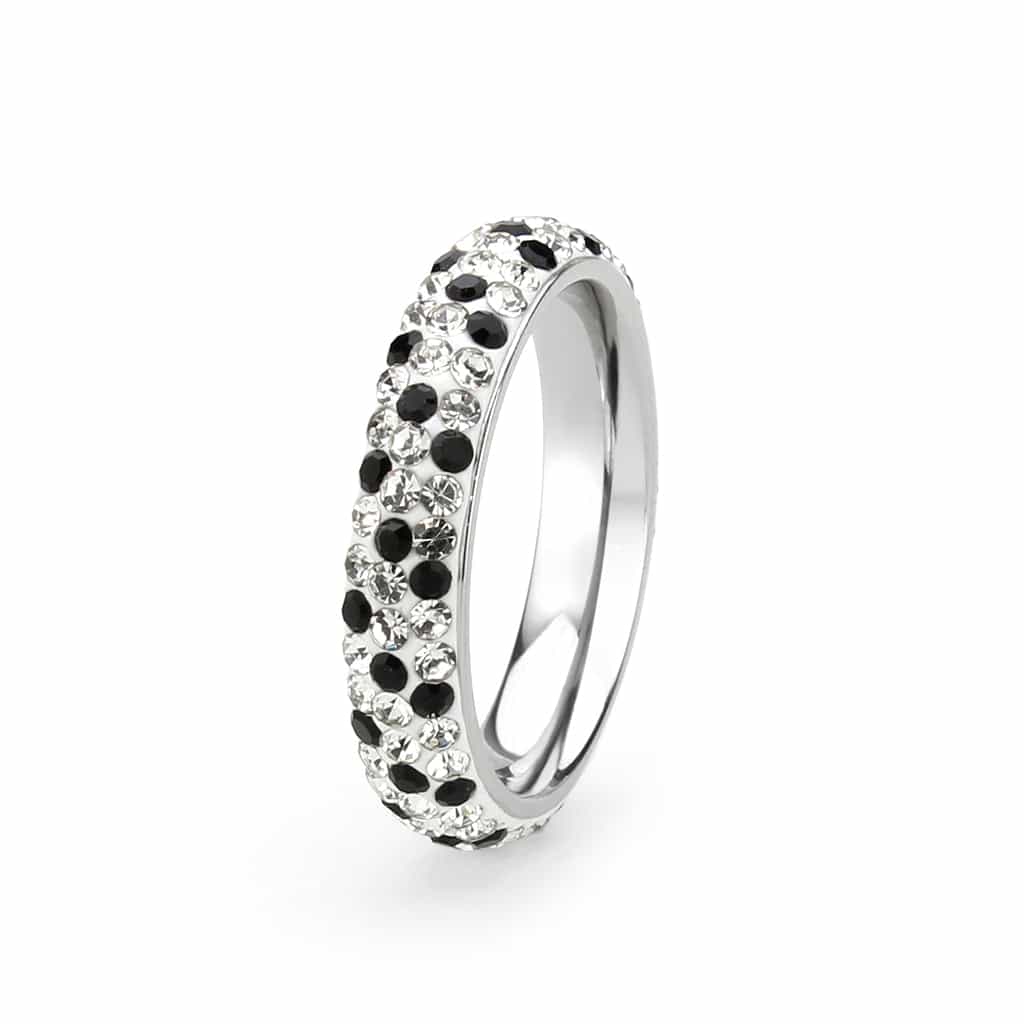 Stainless Steel Silver Black Clear Crystal Pave Eternity Ring view 7