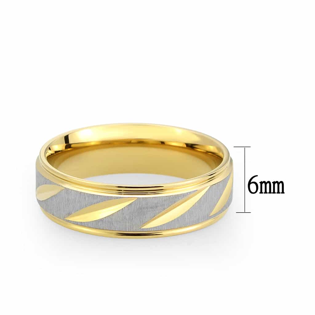 Stainless Steel Two Tone Gold Silver Diagonal Stripe Wedding Ring view 3