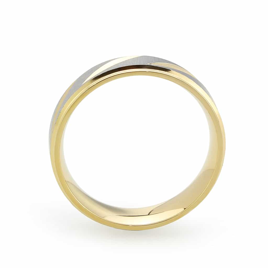 Stainless Steel Two Tone Gold Silver Diagonal Stripe Wedding Ring view 5