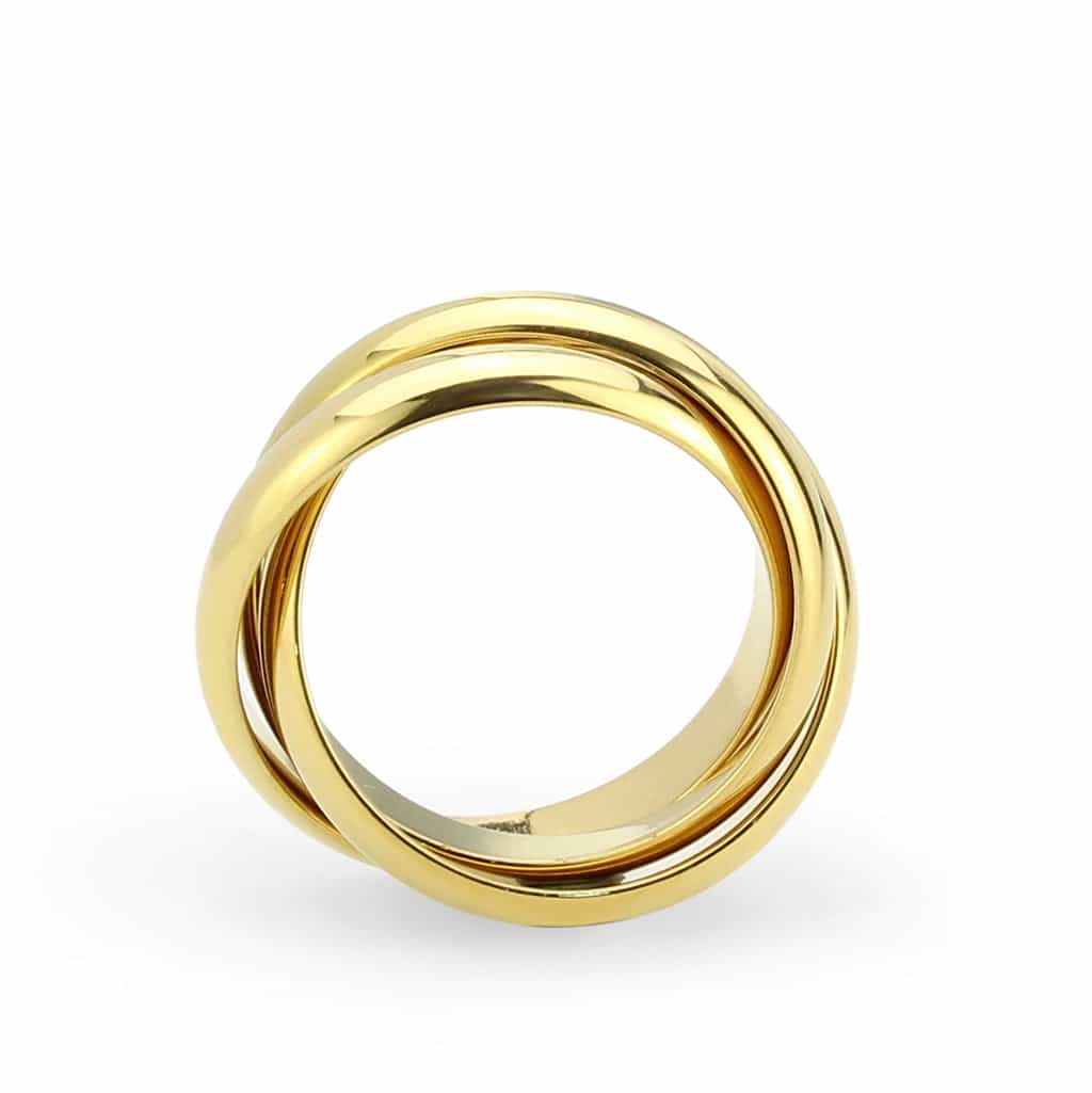 Stainless Steel Gold IP Polished Triple Interlocking Rolling Ring view 5