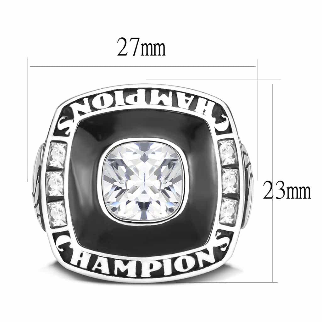 Stainless Steel CZ Cushion Champions Class Mens Signet Ring view 3