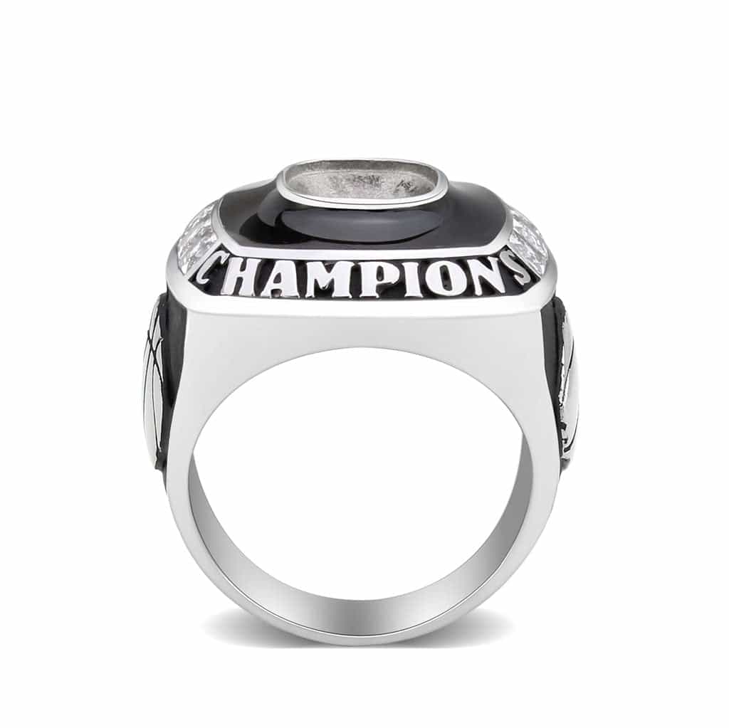 Stainless Steel CZ Cushion Champions Class Mens Signet Ring view 5