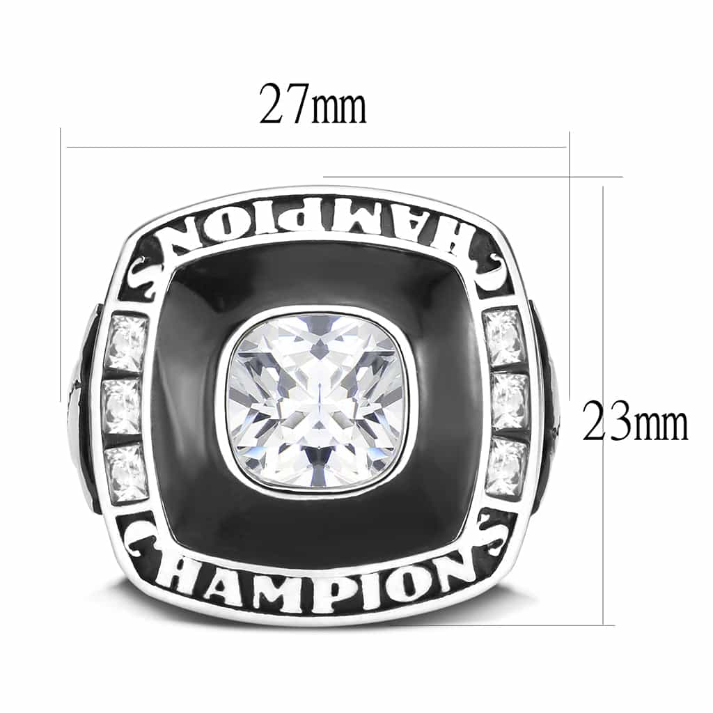 Stainless Steel Silver CZ Cushion Champions Class Mens Ring view 3