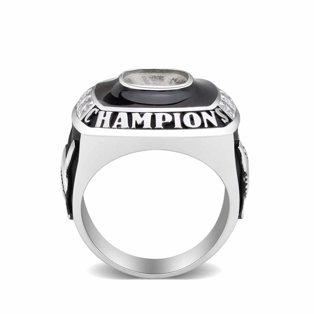 Stainless Steel Silver CZ Cushion Champions Class Mens Ring view 5