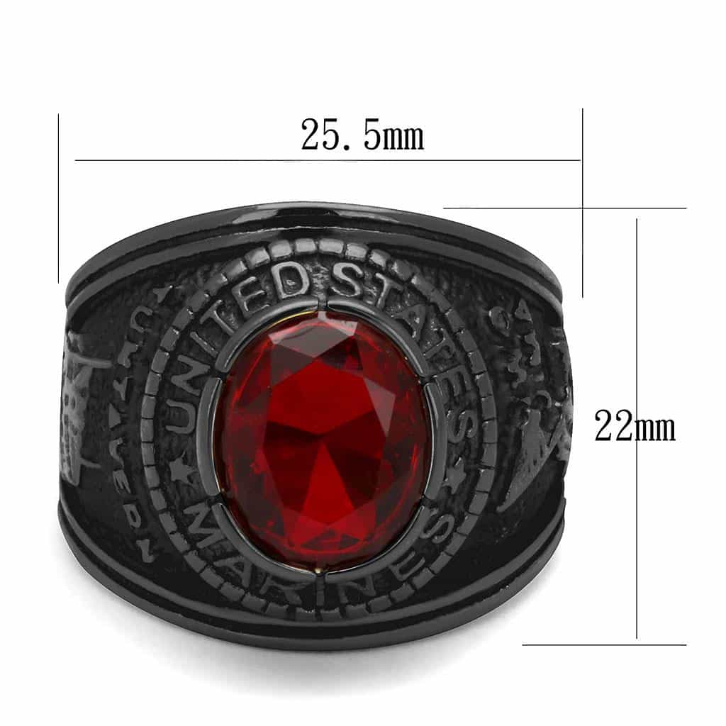 Stainless Steel Dark IP US Marines Red CZ Veteran Military Ring view 3