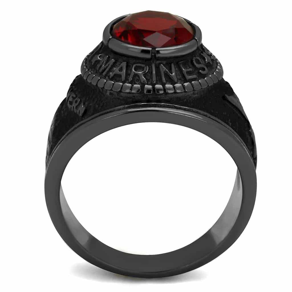 Stainless Steel Dark IP US Marines Red CZ Veteran Military Ring view 5