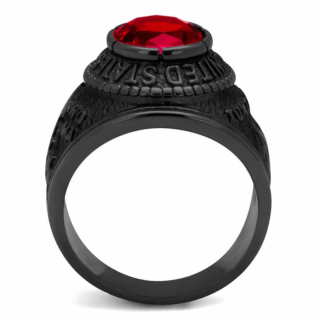 Stainless Steel Dark IP US Marines Red CZ Veteran Military Ring view 7