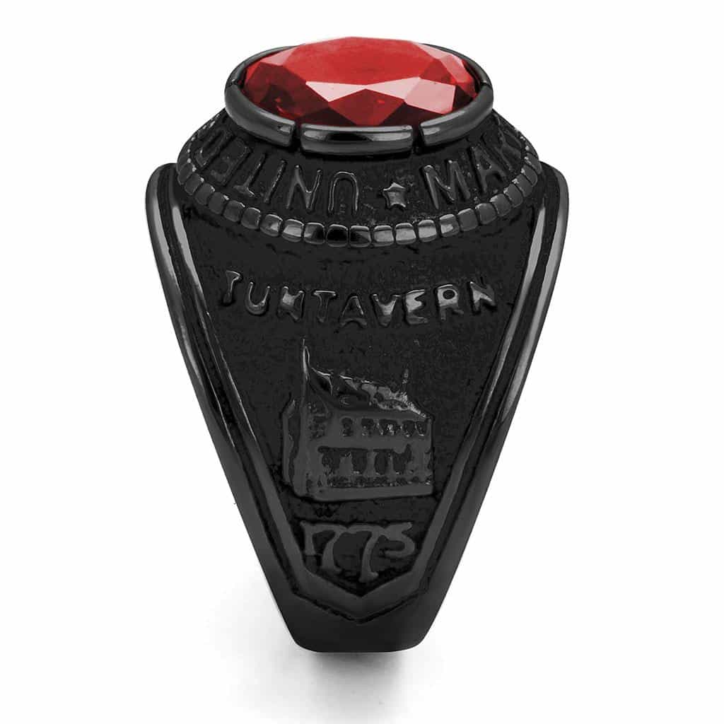 Stainless Steel Dark IP US Marines Red CZ Veteran Military Ring view 11
