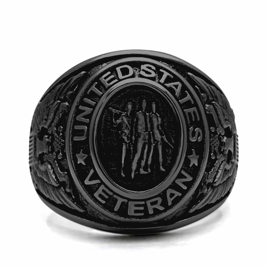 Stainless Steel Dark IP US Veteran Seal Military Signet Ring view 3