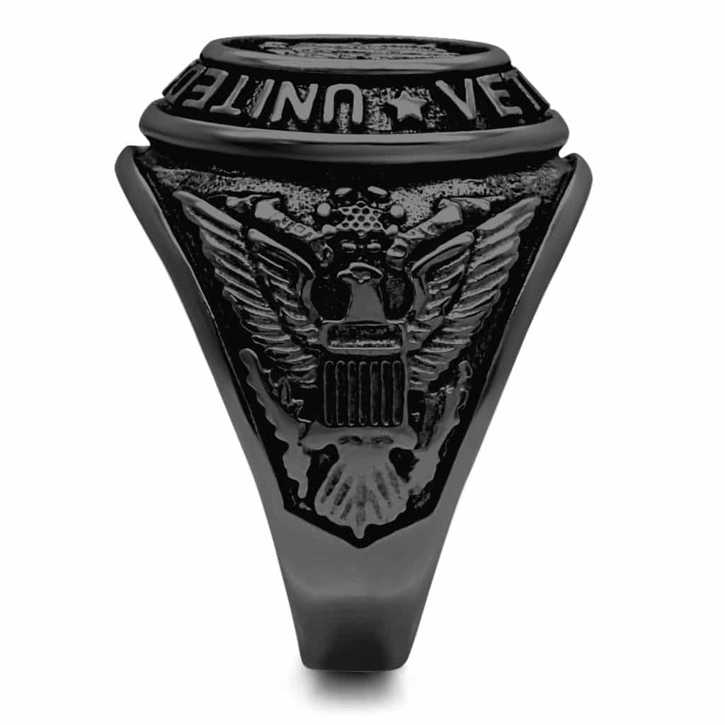 Stainless Steel Dark IP US Veteran Seal Military Signet Ring view 9