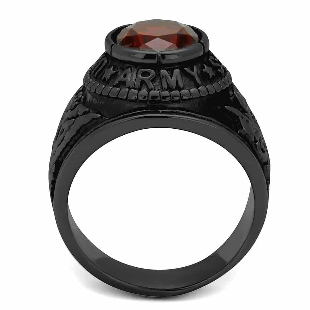 Stainless Steel Dark IP US Army Red CZ Eagle Military Signet Ring view 3