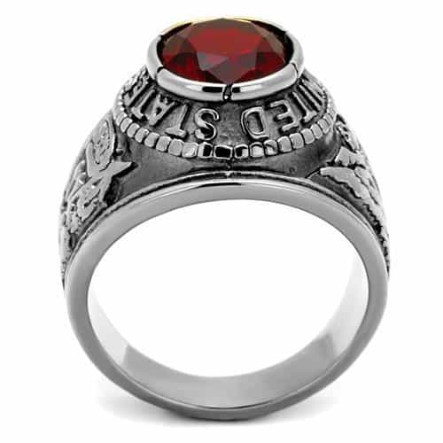 Stainless Steel US Army Red CZ Round Eagle Military Signet Ring view 7